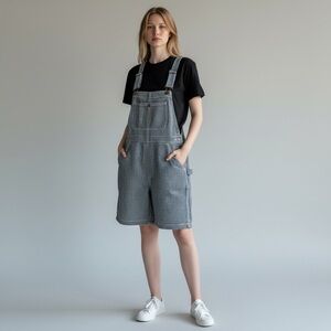 Duluth Overalls Women’s XS Blue White Bib Shortalls Pinstripe Hickory Workwear